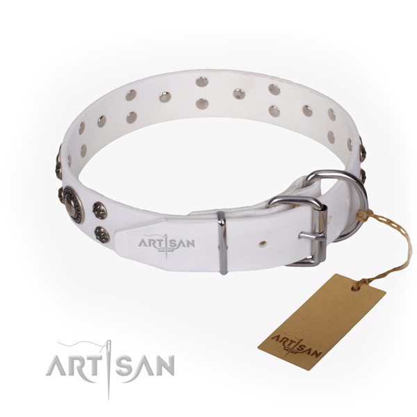 Basic training adorned dog collar of strong full grain leather
