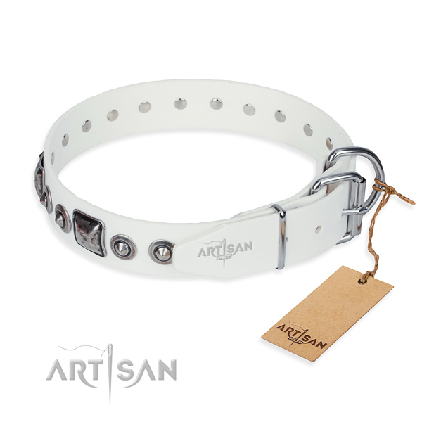 Soft full grain natural leather dog collar made for stylish walking