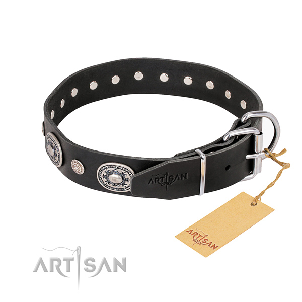 Reliable full grain natural leather dog collar handmade for daily use
