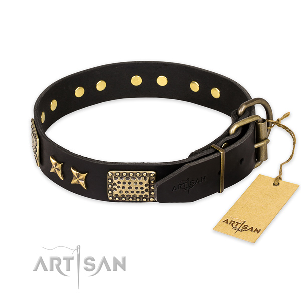 Corrosion proof D-ring on full grain natural leather collar for your impressive doggie