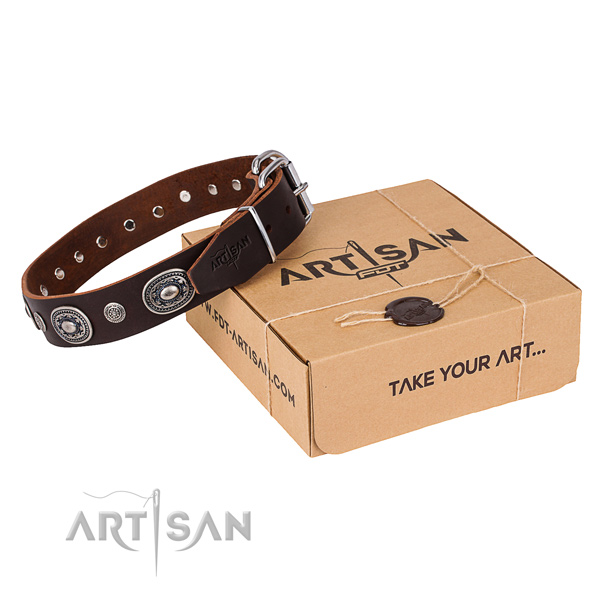 Best quality natural genuine leather dog collar handcrafted for easy wearing