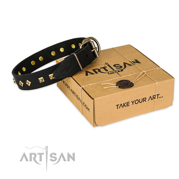 Strong buckle on genuine leather collar for your stylish pet