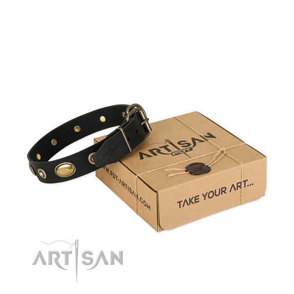Corrosion proof hardware on natural leather dog collar for your dog