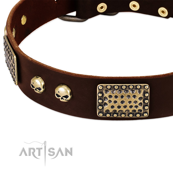 Strong decorations on full grain genuine leather dog collar for your four-legged friend