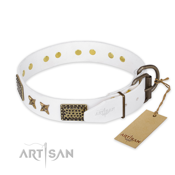 Durable hardware on full grain genuine leather collar for your attractive dog