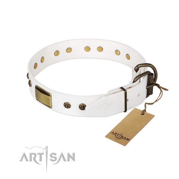 Full grain genuine leather dog collar with strong hardware and studs