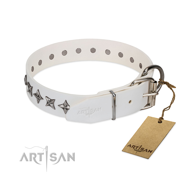 Fine quality genuine leather dog collar with stylish design decorations
