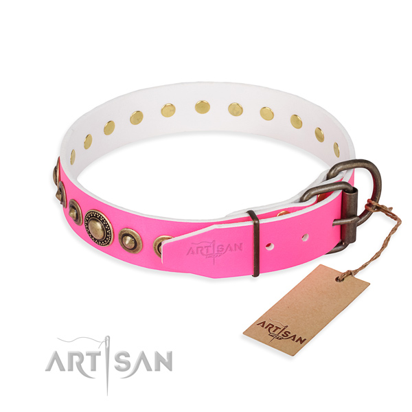 Durable full grain natural leather dog collar crafted for easy wearing