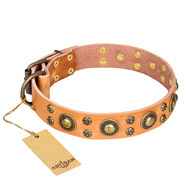 "Sophisticated Glamor" FDT Artisan Leather Swiss Mountain Dog Collar with Fancy Old Bronze-like Plated Decorations