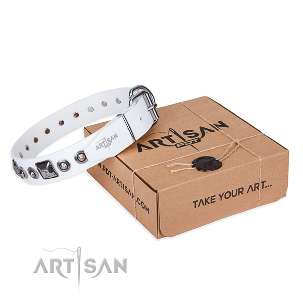 Full grain genuine leather dog collar made of soft material with corrosion proof fittings