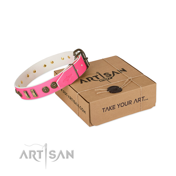 Corrosion proof buckle on full grain genuine leather dog collar for your four-legged friend