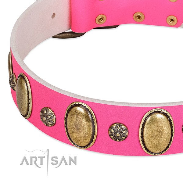 High quality full grain genuine leather dog collar with strong traditional buckle