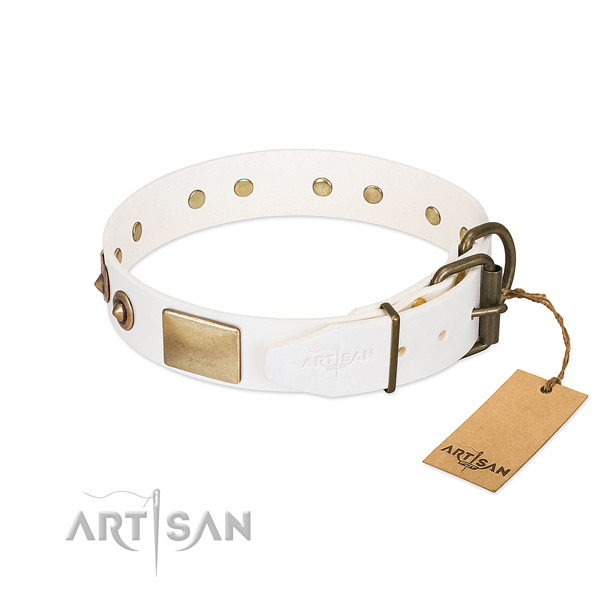 Corrosion resistant buckle on full grain leather dog collar for your doggie