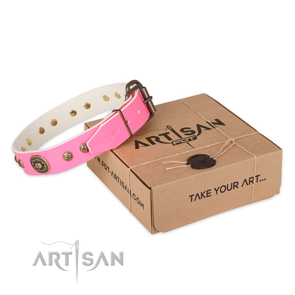 Rust-proof hardware on natural genuine leather dog collar for easy wearing