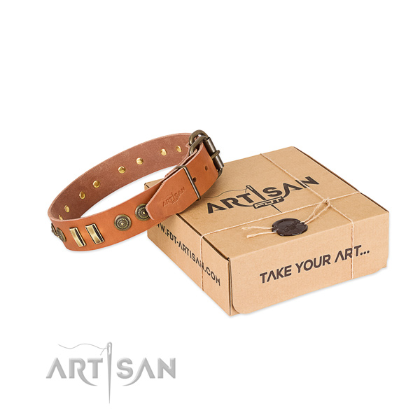 Corrosion proof studs on full grain genuine leather dog collar for your dog