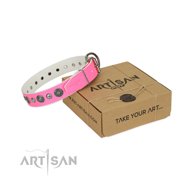 Genuine leather collar with durable buckle for your stylish dog