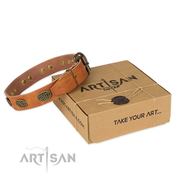 Durable fittings on full grain natural leather collar for your lovely doggie
