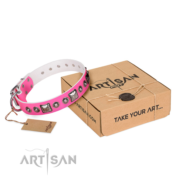 Soft to touch full grain leather dog collar created for handy use