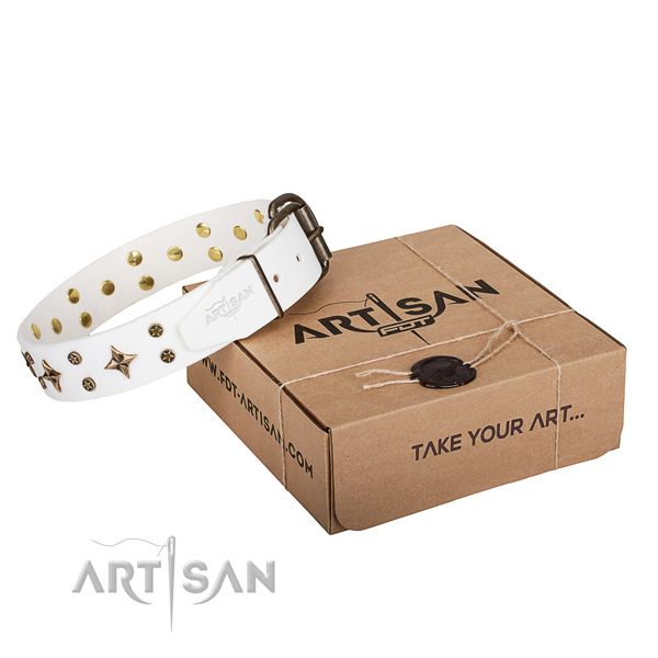 Comfy wearing dog collar of fine quality genuine leather with studs