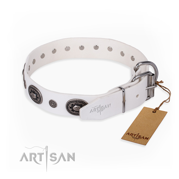 Soft to touch natural genuine leather dog collar crafted for stylish walking