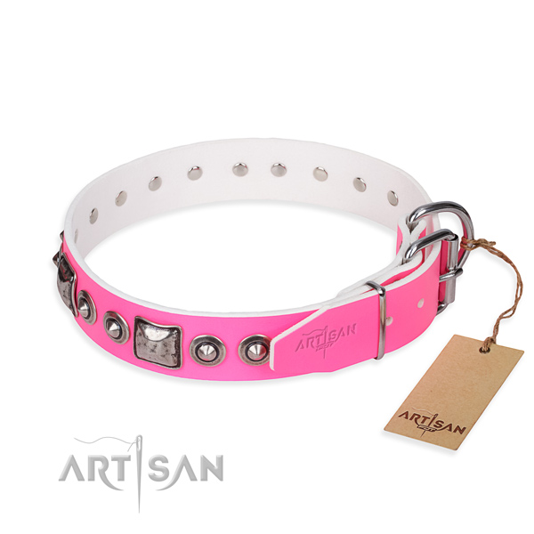 Top rate full grain leather dog collar handcrafted for comfy wearing