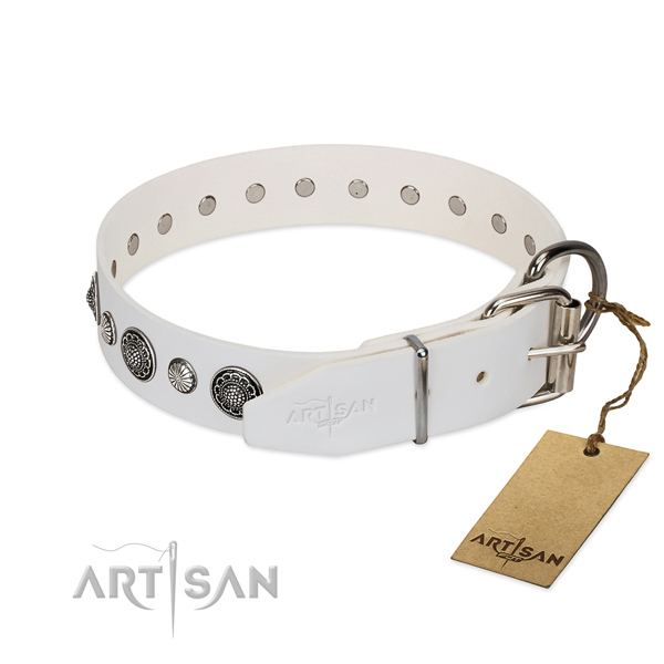 Flexible full grain leather dog collar with rust resistant buckle