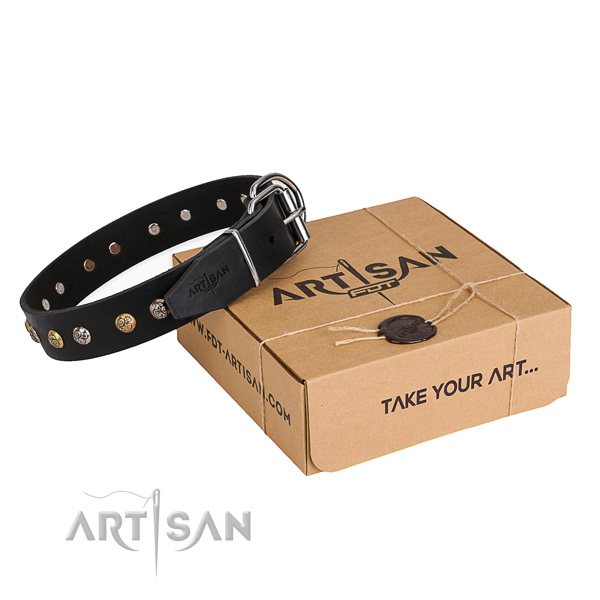 Gentle to touch natural genuine leather dog collar handmade for handy use