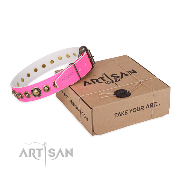 Top rate natural genuine leather dog collar handmade for walking