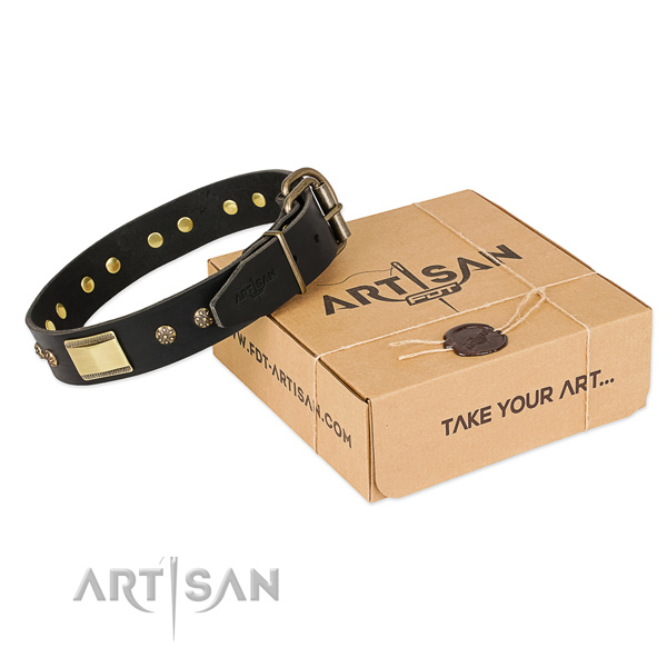 Remarkable full grain genuine leather collar for your impressive pet