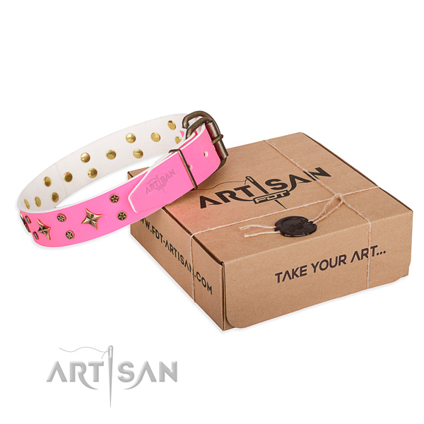 Easy wearing dog collar of finest quality leather with studs
