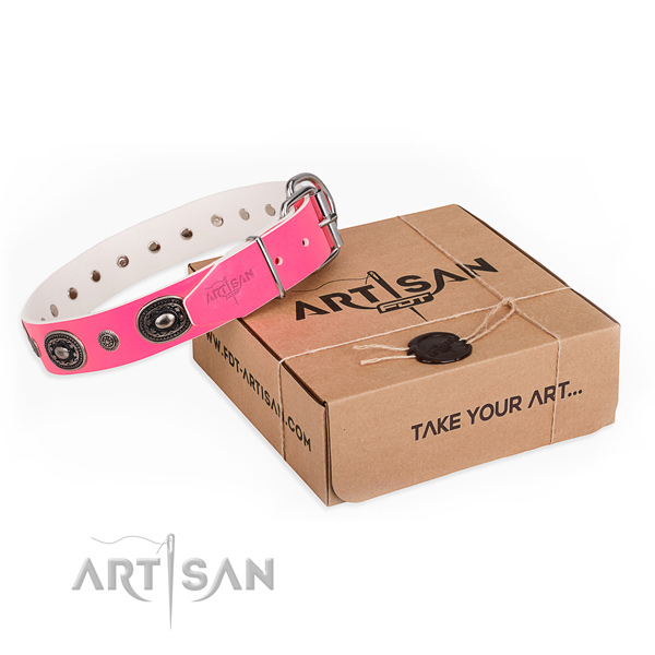 Soft full grain leather dog collar created for daily walking