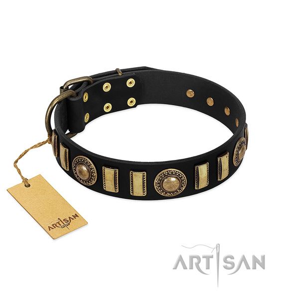 Reliable genuine leather dog collar with durable D-ring