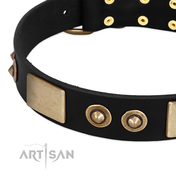Strong buckle on full grain natural leather dog collar for your doggie