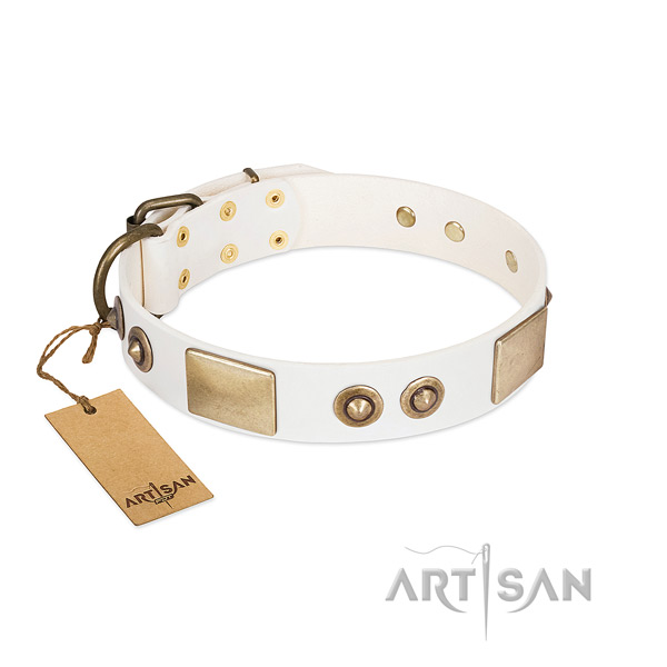 Rust-proof hardware on full grain natural leather dog collar for your doggie