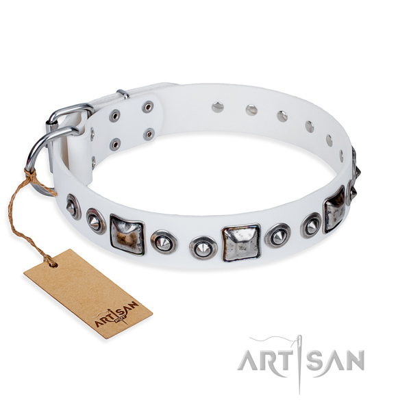 Genuine leather dog collar made of top rate material with rust resistant D-ring