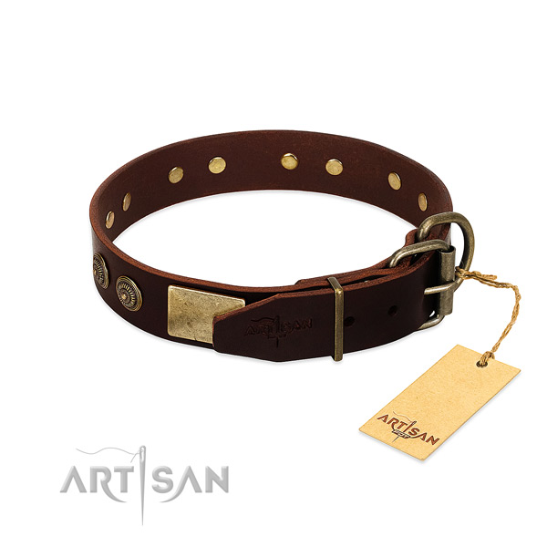 Durable traditional buckle on genuine leather dog collar for your doggie