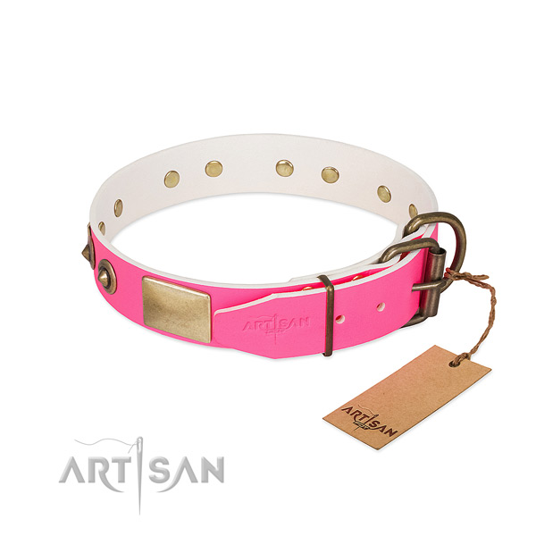 Rust-proof traditional buckle on full grain natural leather dog collar for your four-legged friend