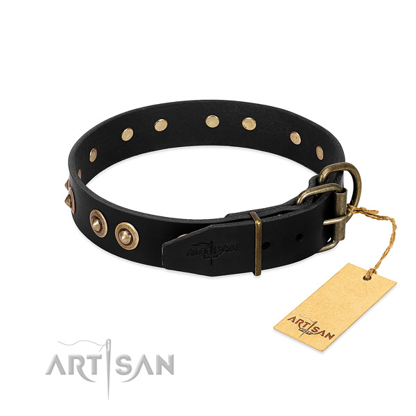 Corrosion proof decorations on natural genuine leather dog collar for your canine