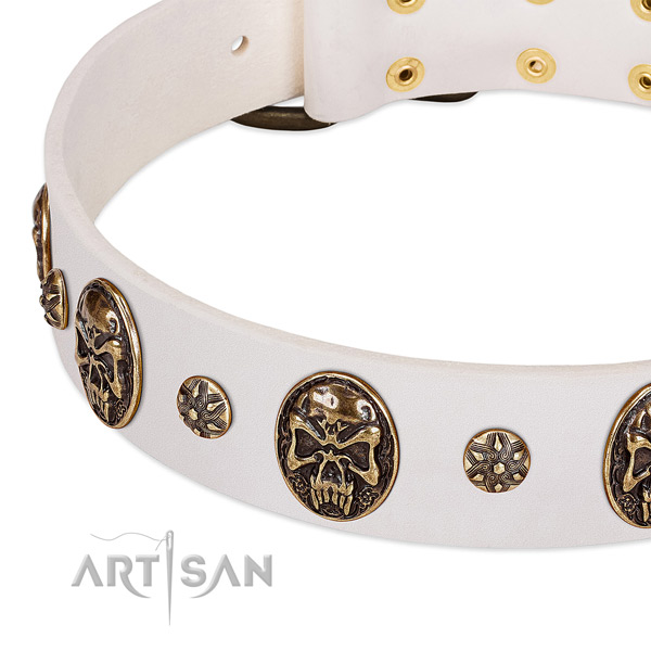 Reliable decorations on full grain natural leather dog collar for your doggie