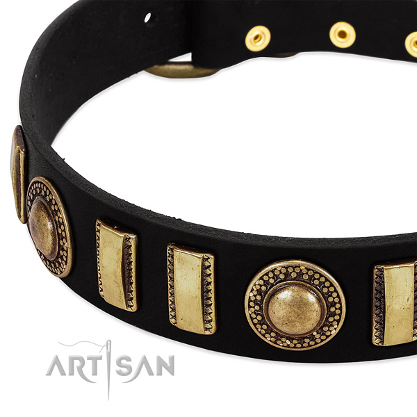 Soft to touch full grain natural leather dog collar with rust-proof D-ring