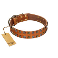 "Terra-cotta" FDT Artisan Tan Leather Swiss Mountain Dog Collar with Two Rows of Studs